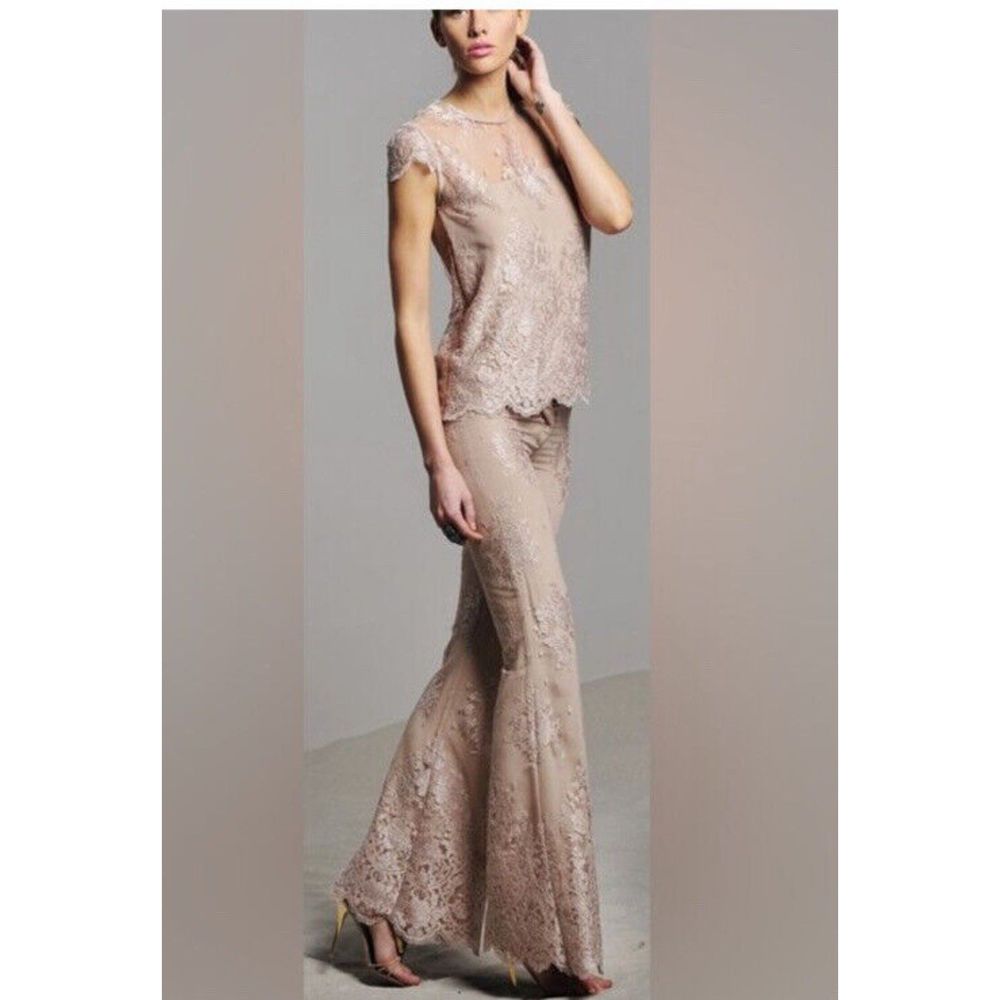 ALEXIS BLUSH PINK BOHO ROMANIC WIDE LEG LACE PANTS M